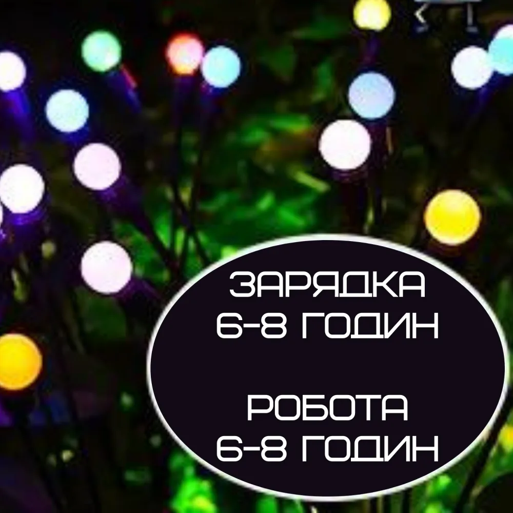 Ліхтар Світильник Для Саду 1 Гілка 6 Різнокольорових Ліхтариків LED Лампочки Декоративні Водонепроникні IPX5 Для Клумби на Дачу 2в1 на Сонячній Батареї з Датчиком Світла YIIOT — фото 5